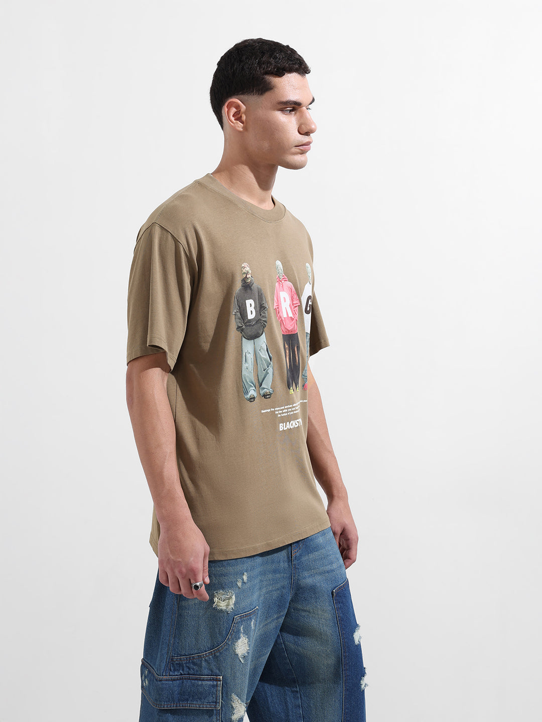 Men's Green Relaxed Fit Graphic Street Wear T-Shirt