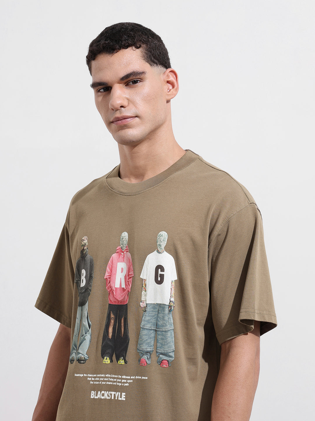 Men's Green Relaxed Fit Graphic Street Wear T-Shirt