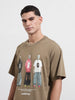 Men's Green Relaxed Fit Graphic Street Wear T-Shirt