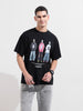 Men's Black Relaxed Fit Graphic Street Wear T-Shirt