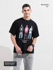 Men's Black Relaxed Fit Graphic Printed 240 GSM Street Wear T-Shirt