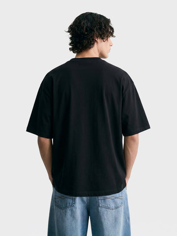 Men's Black Relaxed Fit Graphic Printed 240 GSM Street Wear T-Shirt