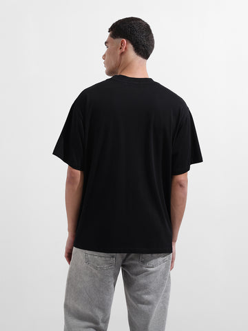 Men's Black Relaxed Fit Graphic Street Wear T-Shirt