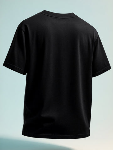 Men's Black Relaxed Fit Graphic Printed 240 GSM Street Wear T-Shirt