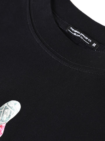 Men's Black Relaxed Fit Graphic Street Wear T-Shirt
