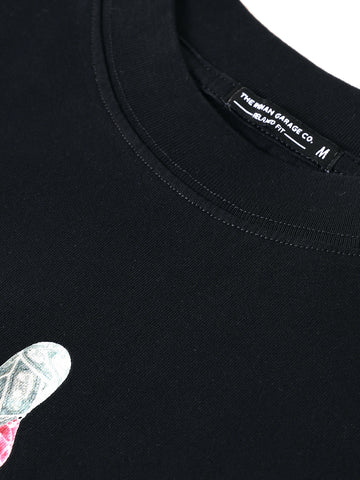 Men's Black Relaxed Fit Graphic Printed 240 GSM Street Wear T-Shirt