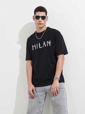 Men's Black Relaxed Fit Graphic Street Wear T-Shirt
