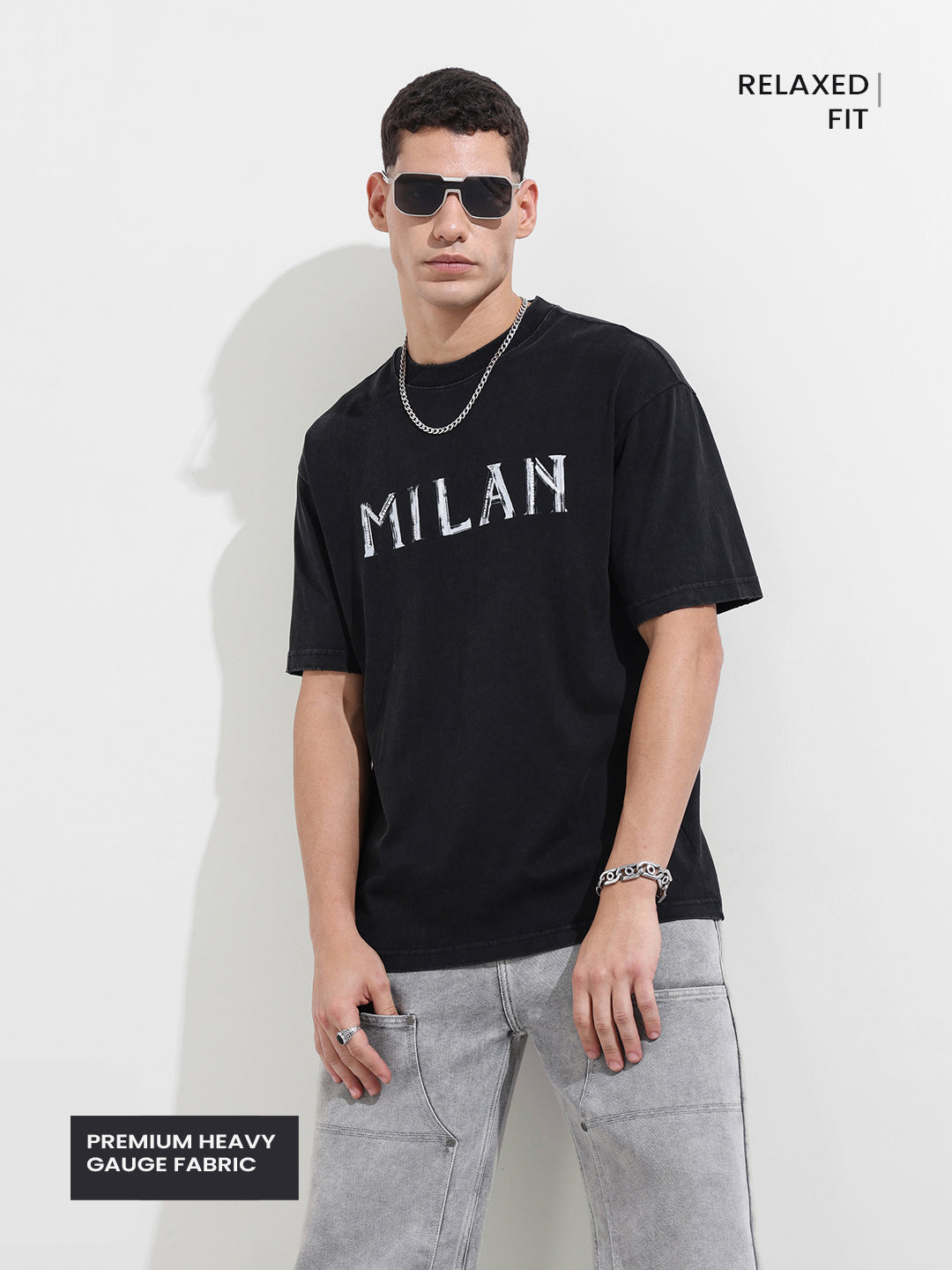 Men's Black Relaxed Fit Graphic Street Wear T-Shirt