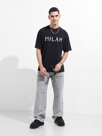 Men's Black Relaxed Fit Graphic Street Wear T-Shirt