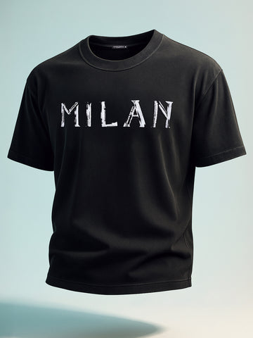 Men's Black Relaxed Fit Graphic Printed 240 GSM Street Wear T-Shirt