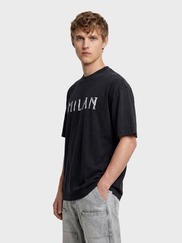 Men's Black Relaxed Fit Graphic Printed 240 GSM Street Wear T-Shirt