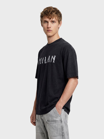 Men's Black Relaxed Fit Graphic Printed 240 GSM Street Wear T-Shirt