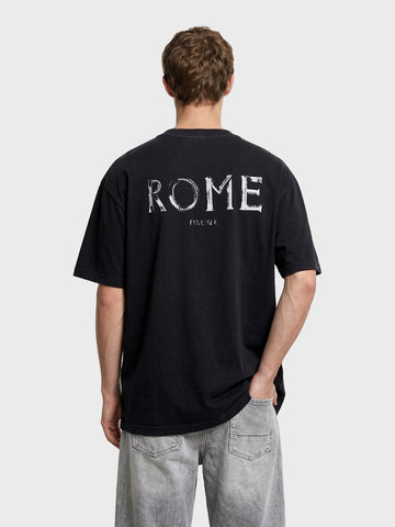 Men's Black Relaxed Fit Graphic Printed 240 GSM Street Wear T-Shirt