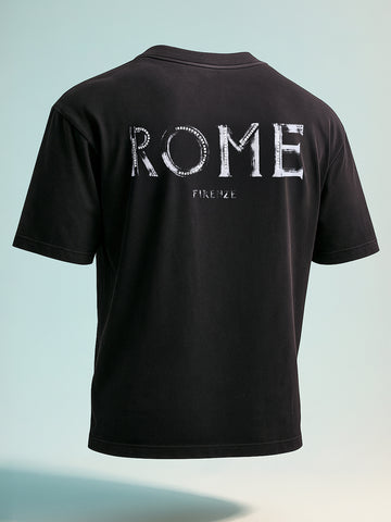 Men's Black Relaxed Fit Graphic Printed 240 GSM Street Wear T-Shirt