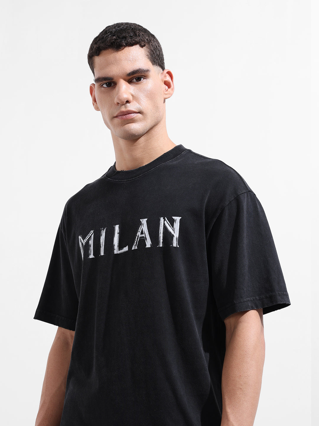 Men's Black Relaxed Fit Graphic Street Wear T-Shirt
