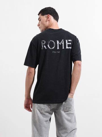 Men's Black Relaxed Fit Graphic Street Wear T-Shirt