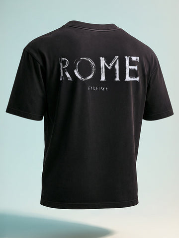 Men's Black Relaxed Fit Graphic Printed 240 GSM Street Wear T-Shirt