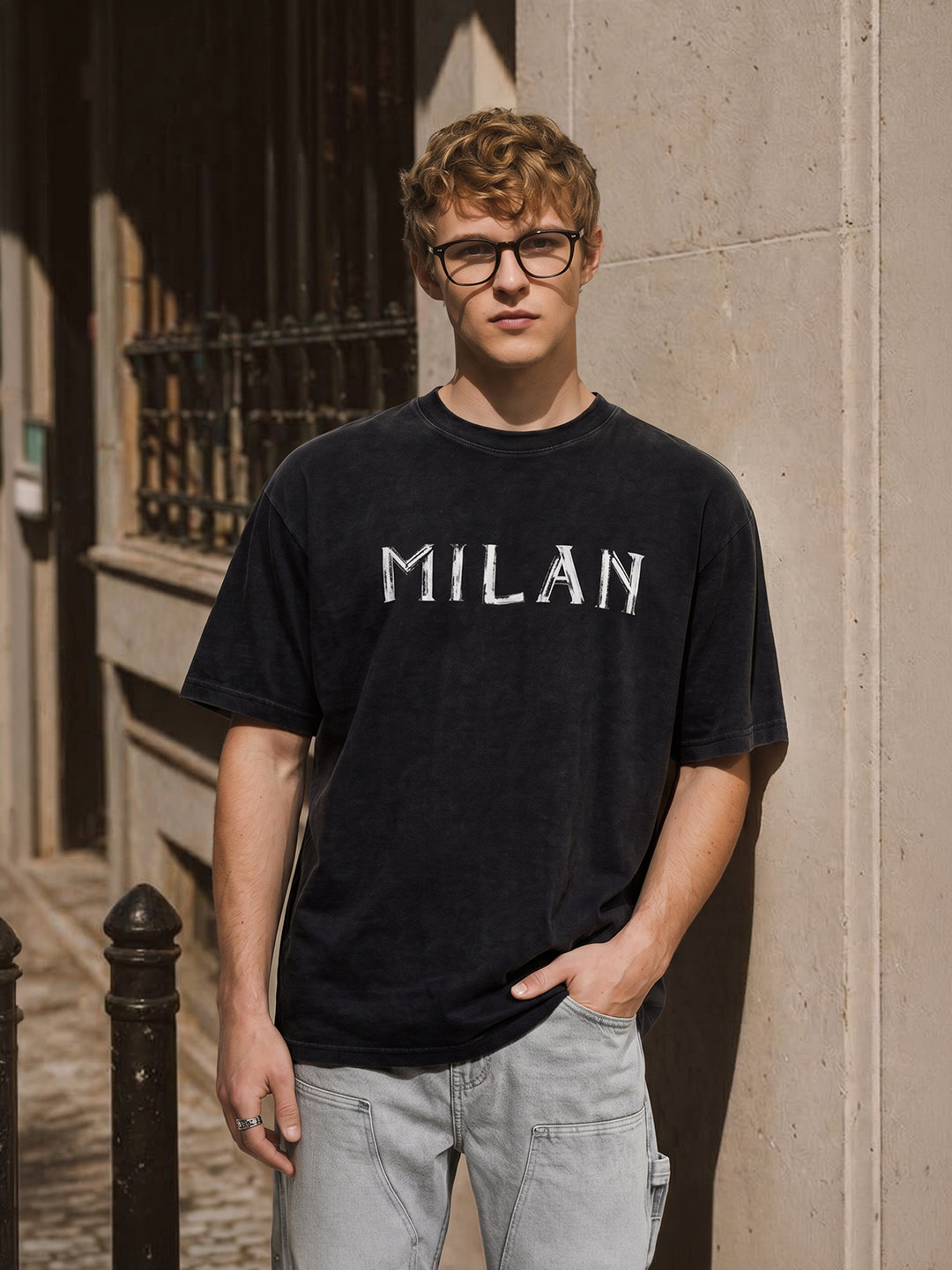 Men's Black Relaxed Fit Graphic Printed 240 GSM Street Wear T-Shirt