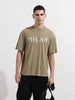Men's Green Relaxed Fit Graphic Street Wear T-Shirt