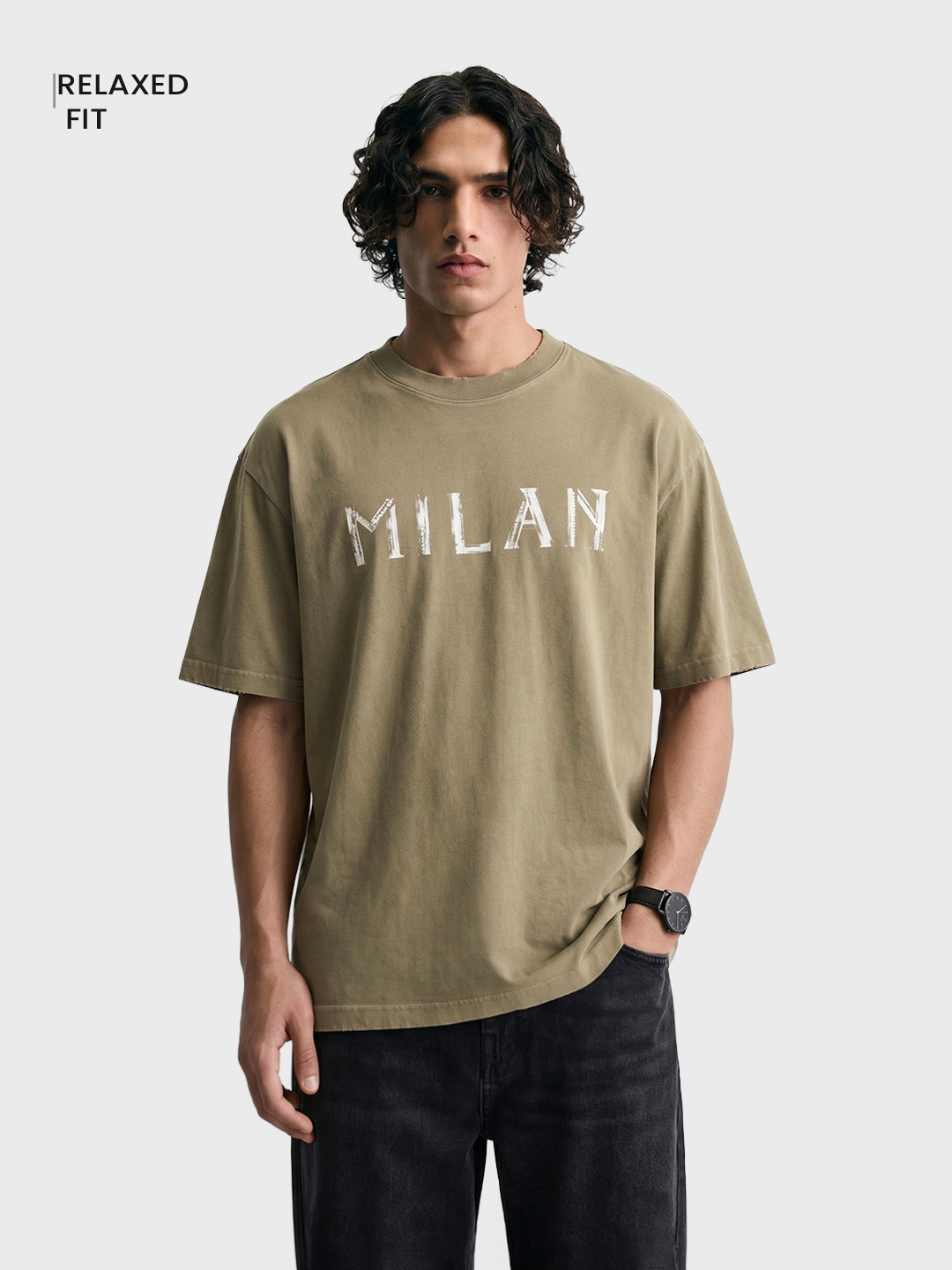 Men's Green Relaxed Fit Graphic Printed 240 GSM Street Wear T-Shirt