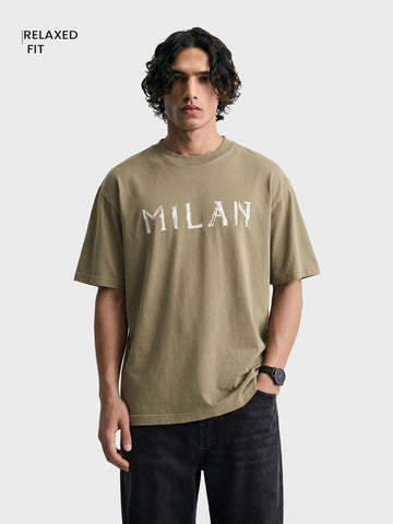 Men's Green Relaxed Fit Graphic Printed 240 GSM Street Wear T-Shirt