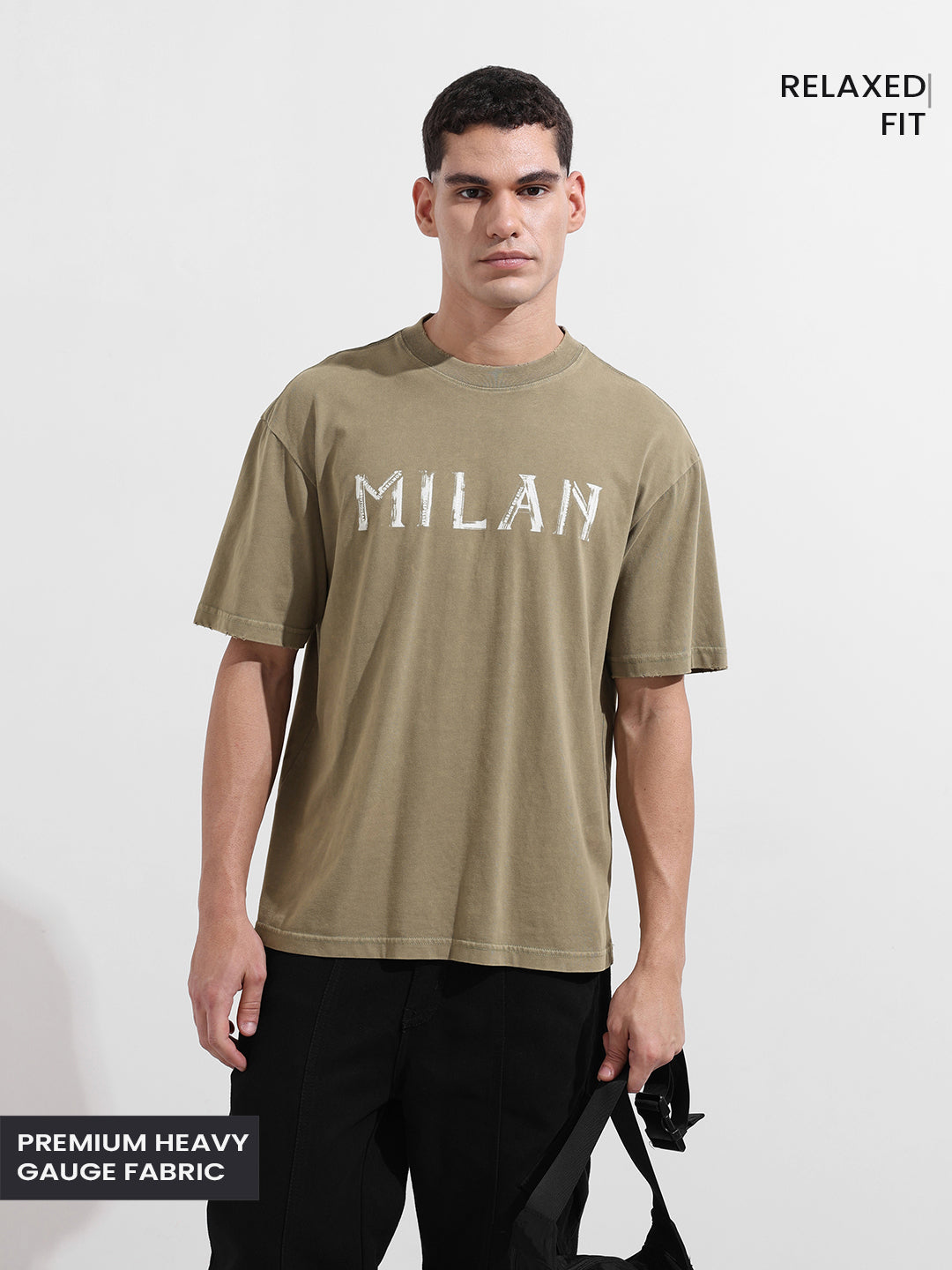 Men's Green Relaxed Fit Graphic Street Wear T-Shirt