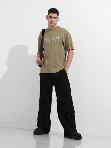 Men's Green Relaxed Fit Graphic Street Wear T-Shirt