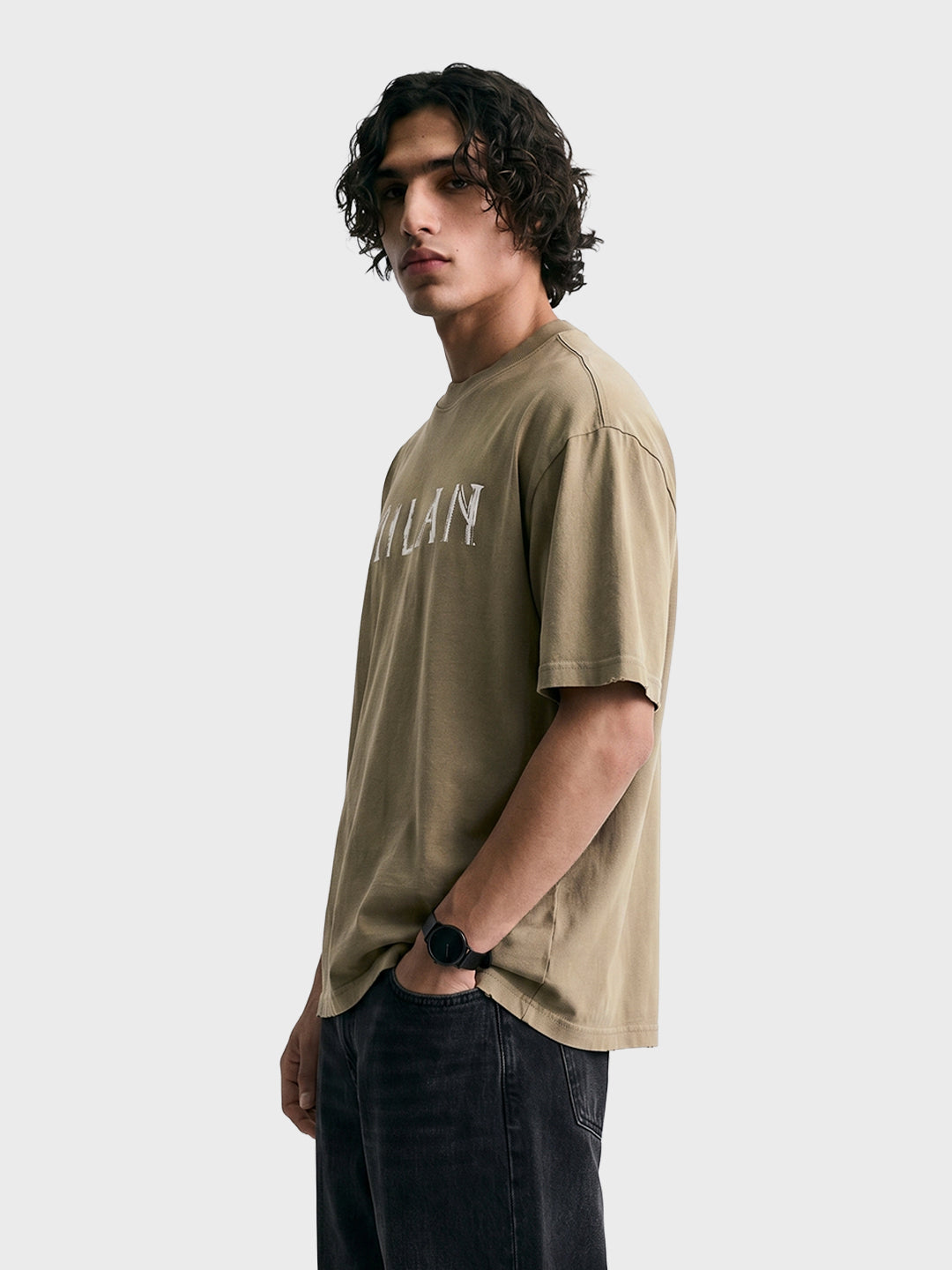 Men's Green Relaxed Fit Graphic Printed 240 GSM Street Wear T-Shirt
