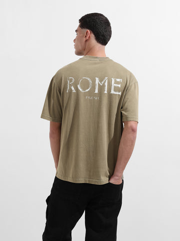 Men's Green Relaxed Fit Graphic Street Wear T-Shirt