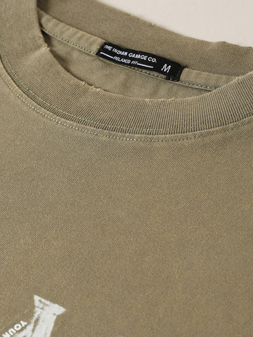 Men's Green Relaxed Fit Graphic Printed 240 GSM Street Wear T-Shirt