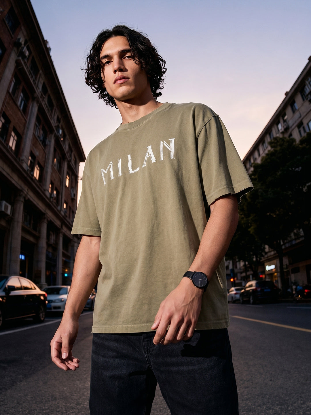 Men's Green Relaxed Fit Graphic Printed 240 GSM Street Wear T-Shirt
