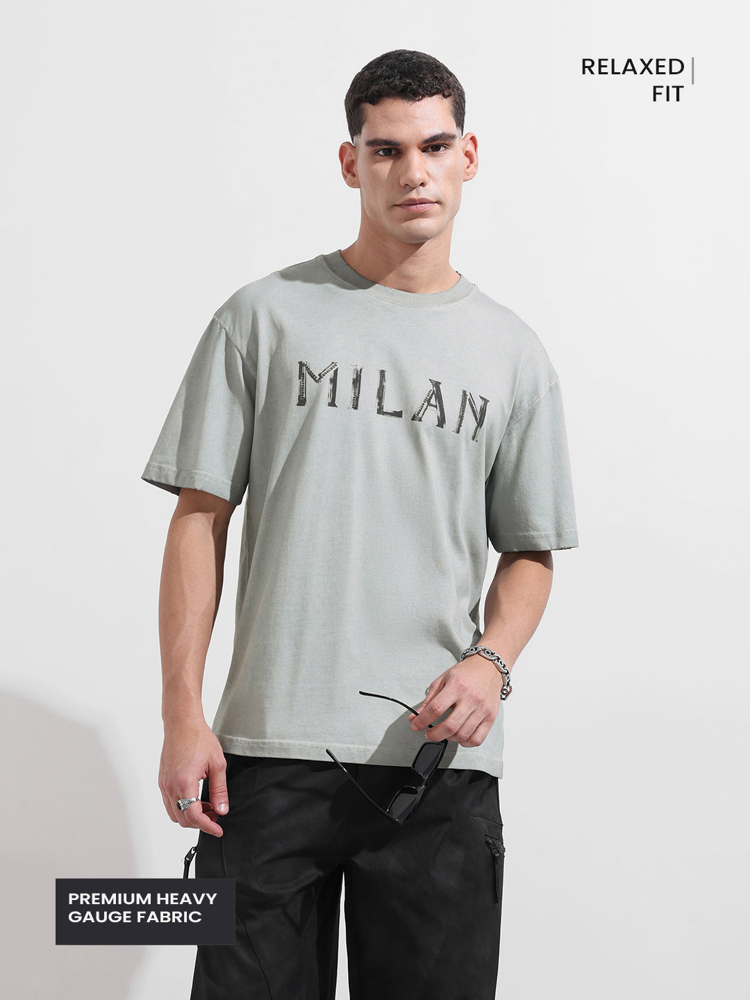 Men's Grey Relaxed Fit Graphic Street Wear T-Shirt