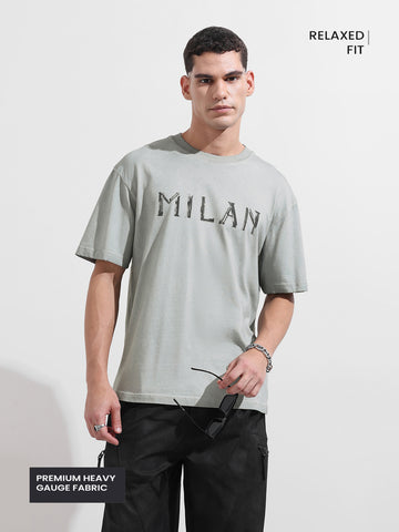 Men's Grey Relaxed Fit Graphic Printed 240 GSM Street Wear T-Shirt