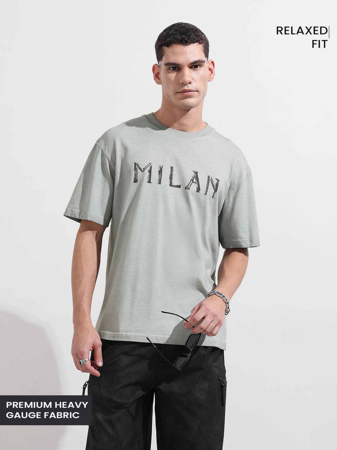 Men's Grey Relaxed Fit Graphic Street Wear T-Shirt