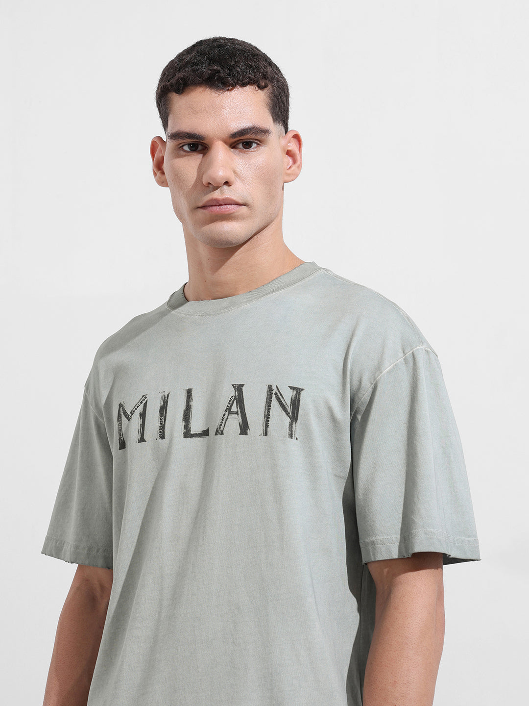 Men's Grey Relaxed Fit Graphic Street Wear T-Shirt