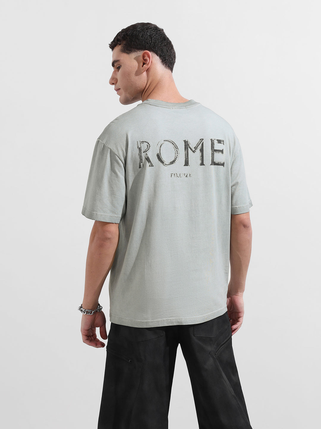 Men's Grey Relaxed Fit Graphic Street Wear T-Shirt