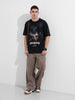 Men's Black Relaxed Fit Graphic Street Wear T-Shirt