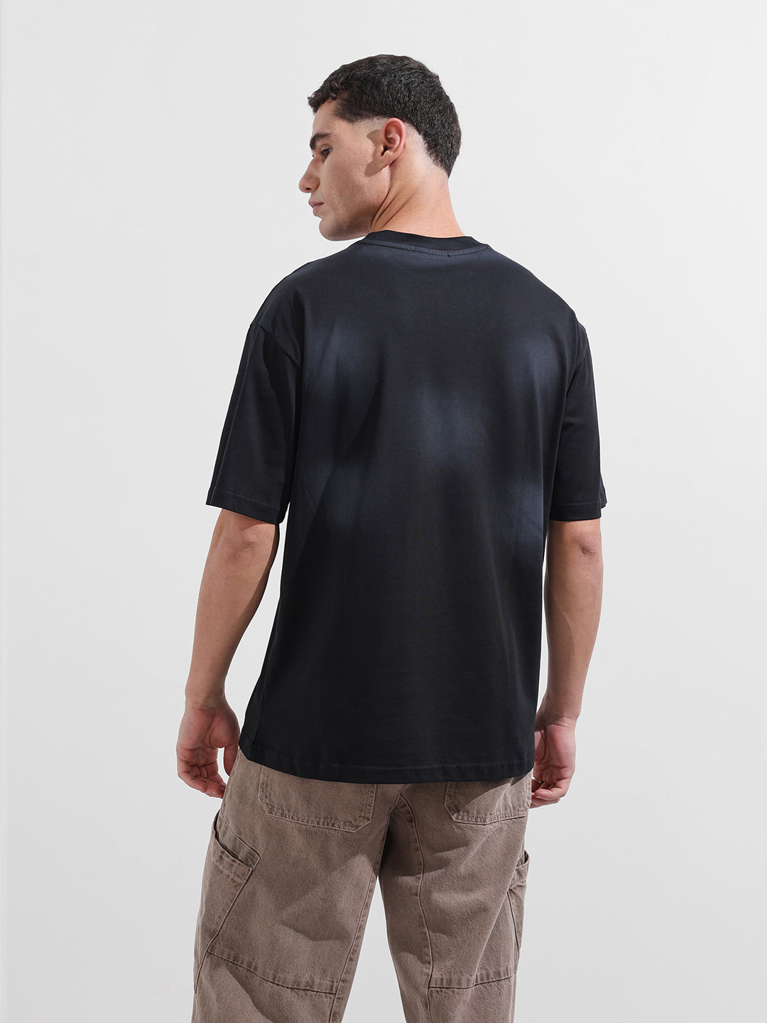 Men's Black Relaxed Fit Graphic Street Wear T-Shirt