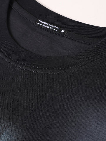 Men's Black Relaxed Fit Graphic Printed 240 GSM Street Wear T-Shirt