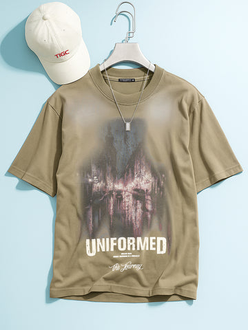 Men's Green Relaxed Fit Graphic Printed 240 GSM Street Wear T-Shirt