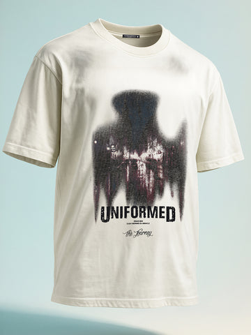 Men's Cream Relaxed Fit Graphic Printed 240 GSM Street Wear T-Shirt