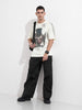 Men's Cream Relaxed Fit Graphic Printed 240 GSM Street Wear T-Shirt