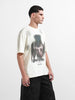 Men's Cream Relaxed Fit Graphic Street Wear T-Shirt