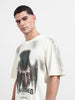 Men's Cream Relaxed Fit Graphic Street Wear T-Shirt