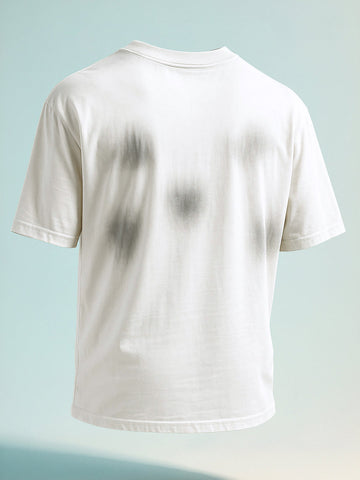 Men's Cream Relaxed Fit Graphic Printed 240 GSM Street Wear T-Shirt