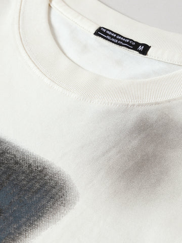 Men's Cream Relaxed Fit Graphic Printed 240 GSM Street Wear T-Shirt