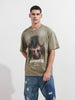 Men's Green Relaxed Fit Graphic Street Wear T-Shirt