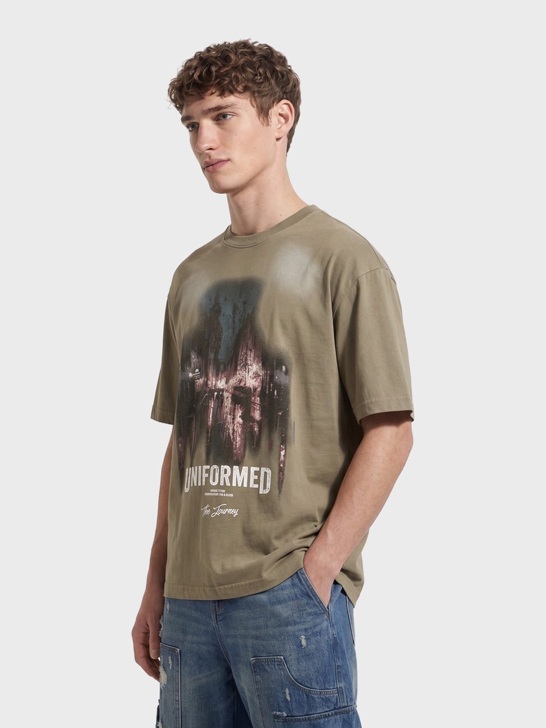 Men's Green Relaxed Fit Graphic Printed 240 GSM Street Wear T-Shirt