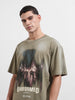 Men's Green Relaxed Fit Graphic Street Wear T-Shirt