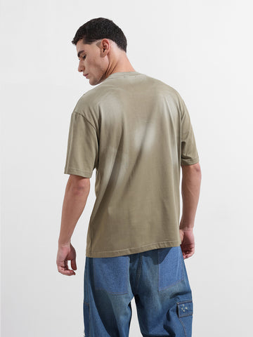 Men's Green Relaxed Fit Graphic Street Wear T-Shirt